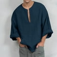 thumbnail image 2 of Itsun Mens Shirt Lightweight Breathable Casual Fashion Solid Color Long Sleeve V-Neck Fit Summer Loose Comfortable Blouse Blue 4XL, 2 of 5