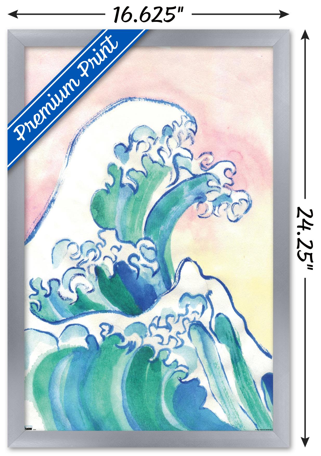 Watercolor Waves Wall Poster, 14.725" x 22.375" Framed