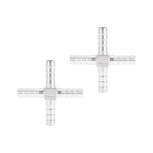 Accesorios de espiga de manguera de acero inoxidable 304 de Unique Bargains, conector de tubería en cruz de 4 vías de 25/64" para aire, agua, aceite, gas, combustible, 2 piezas tono plateado