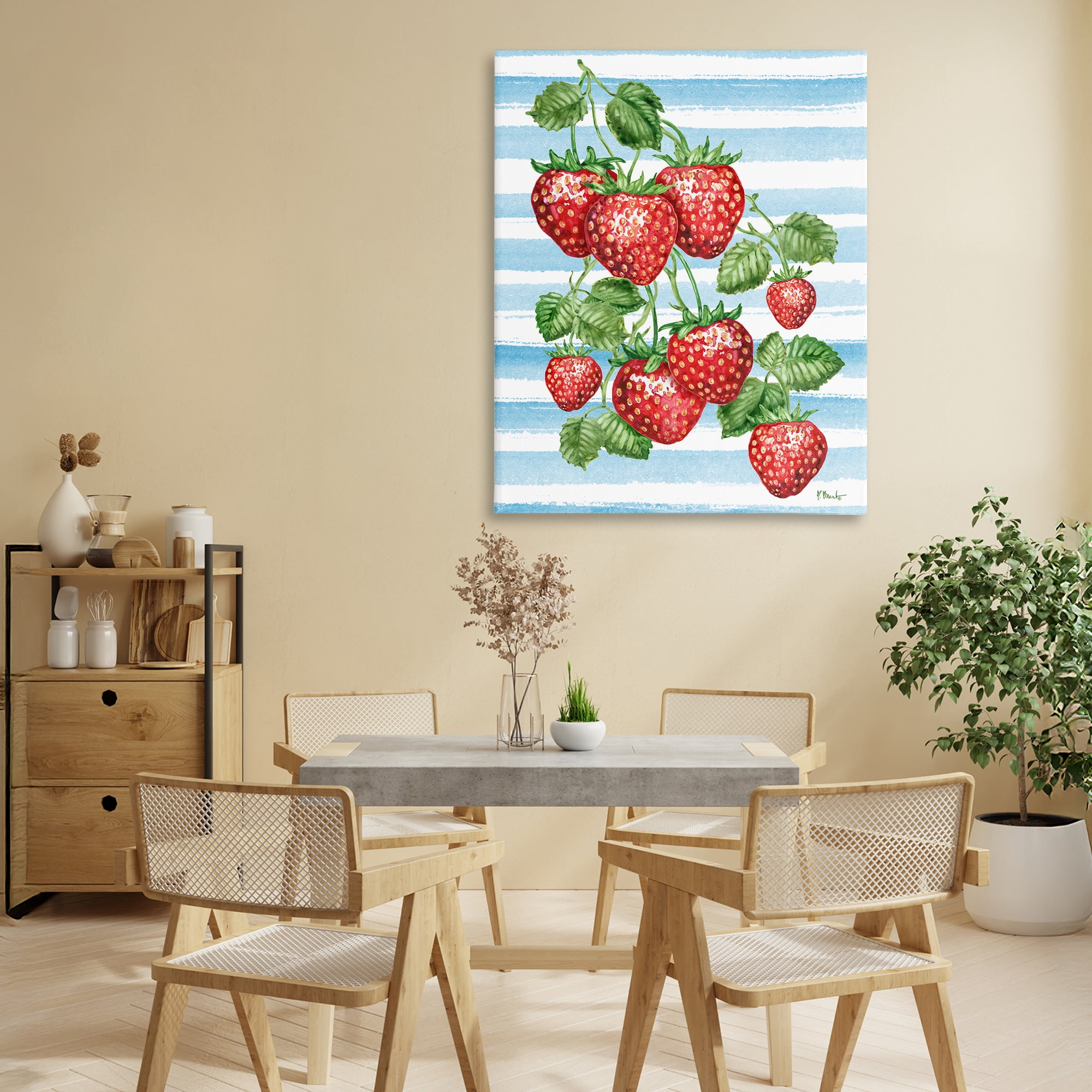 Stupell Industries Juicy Strawberry Vine on Stripes Canvas Wall Art, design by Paul Brent