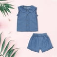 thumbnail image 4 of Kids Girl Denim Outfits Set Ruffled Vest Tops+ Denim Shorts 2Pcs Toddler Baby Girls Summer Clothes 1 to 7 Years, 4 of 4