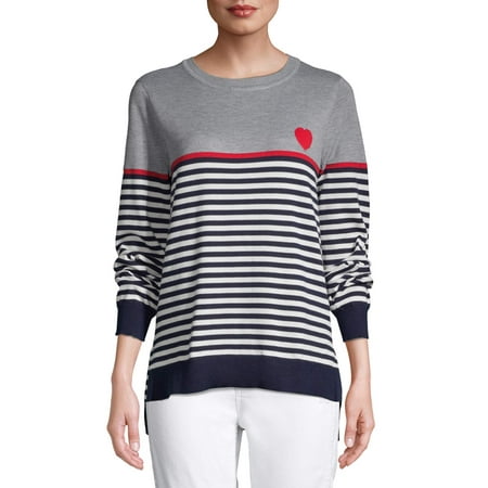 EV1 from Ellen DeGeneres Heart Stripe Hi-Low Sweater Women's
