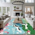 thumbnail image 3 of Area Rug for Living Room, Teal Blue Mountain Non-Slip Indoor Ex Large Carpet for Bedroom/Dining Room, Farmhouse Cherry Blossoms Cranes Washable Low-Profile Rectangle Floor Runner Rugs - 8 x 10 Ft, 3 of 8
