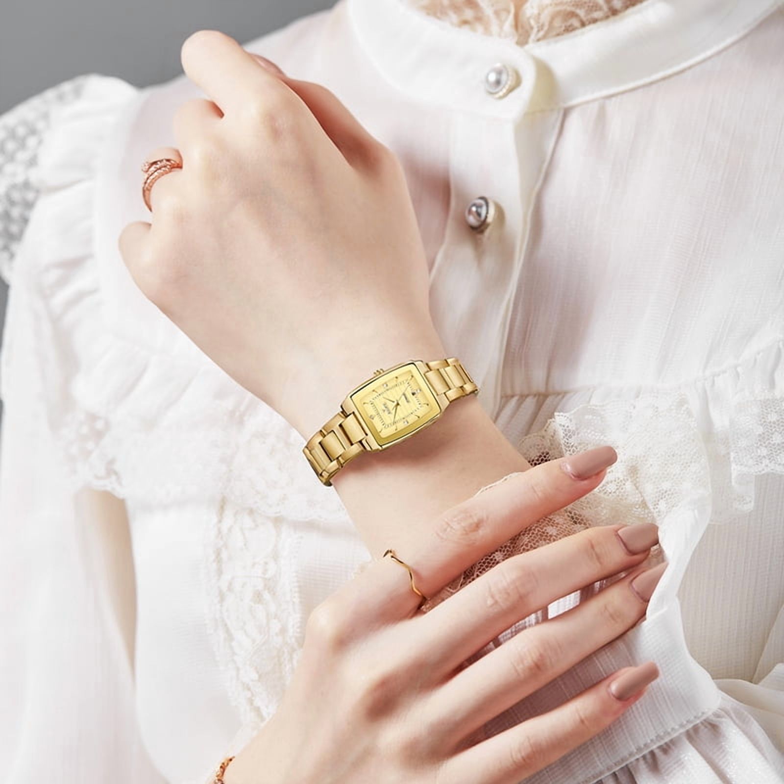 Square Watches for Women, Women's Wristwatches, Ladies Waterproof Stainless Steel Analog Small Dainty Gold Watch for Women