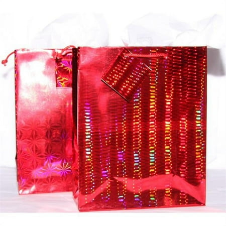 DDI 1281310 Holographic Red Gift Bag- 13 inch x10 inch x 5. 5 inch Case Of 36