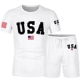 thumbnail image 4 of IWRICH Men's 4th of July Independence Day Outfits USA Flag Short Sleeve Shirts and Shorts Set 2 Piece Athletic Jogging Tracksuits White XL, 4 of 4