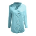 thumbnail image 5 of Fall Shirts for Women 2025 Long Sleeve Button Up Casual Loose Cotton Linen Stand Collar Blouse Womens Fall Tops, 5 of 6
