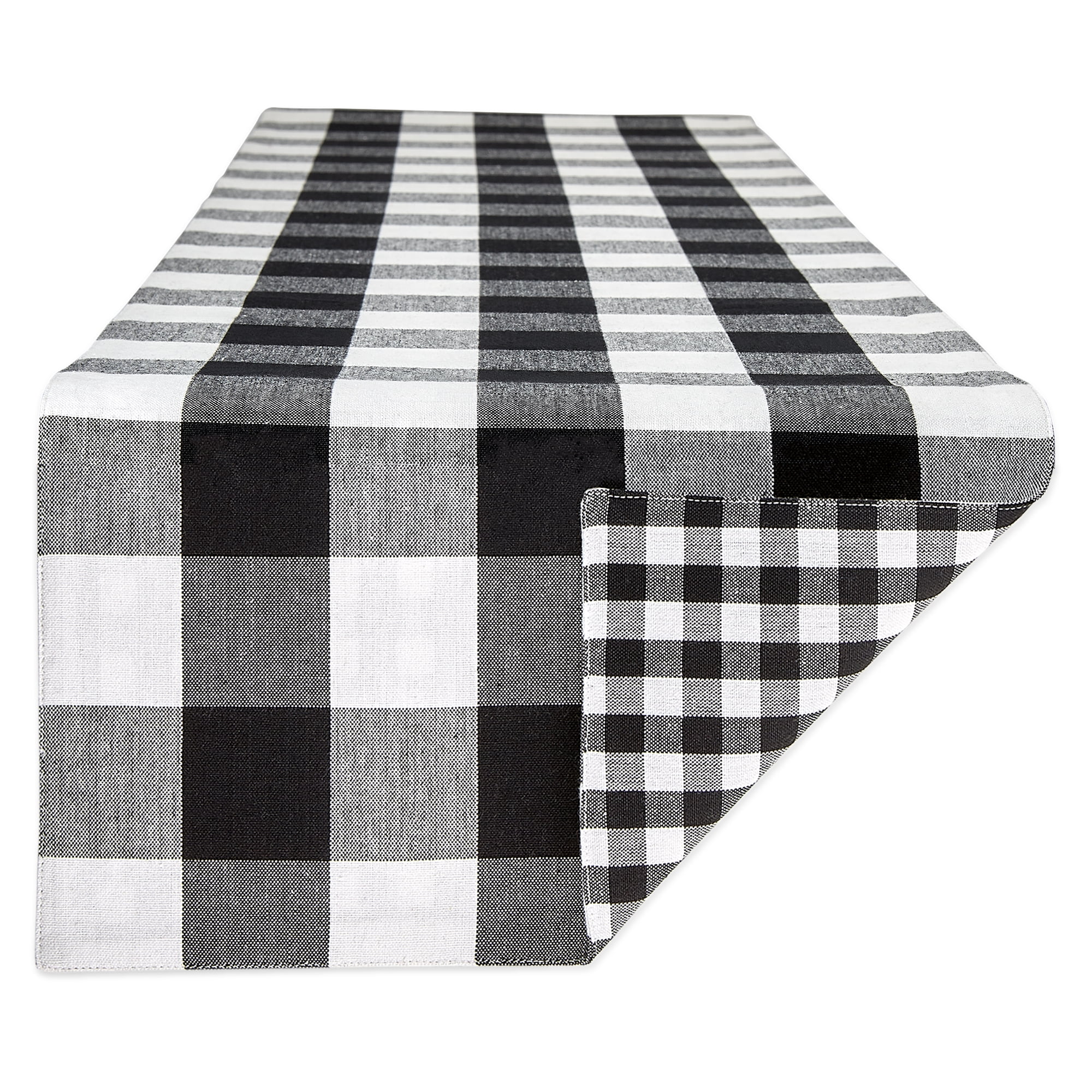 DII Black/White Reversible Gingham/Buffalo Check Table Runner, 14x108