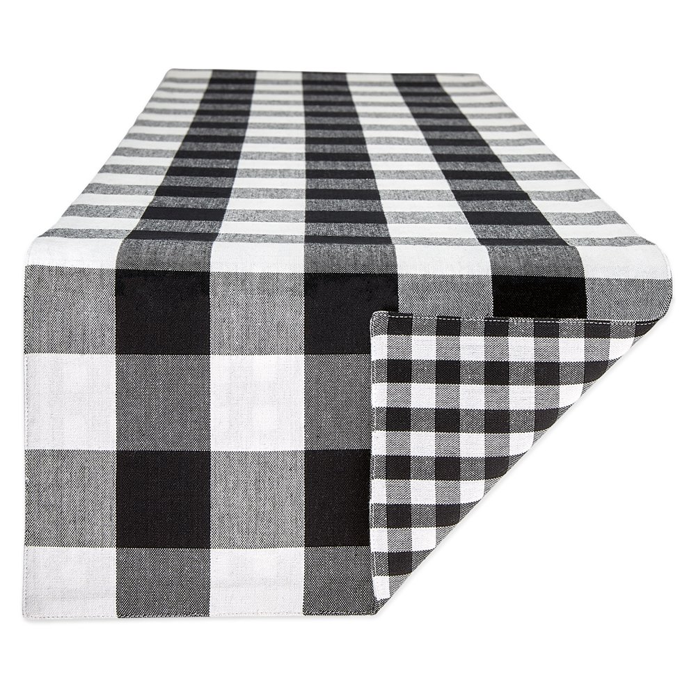 DII Black/White Reversible Gingham/Buffalo Check Table Runner, 14x108