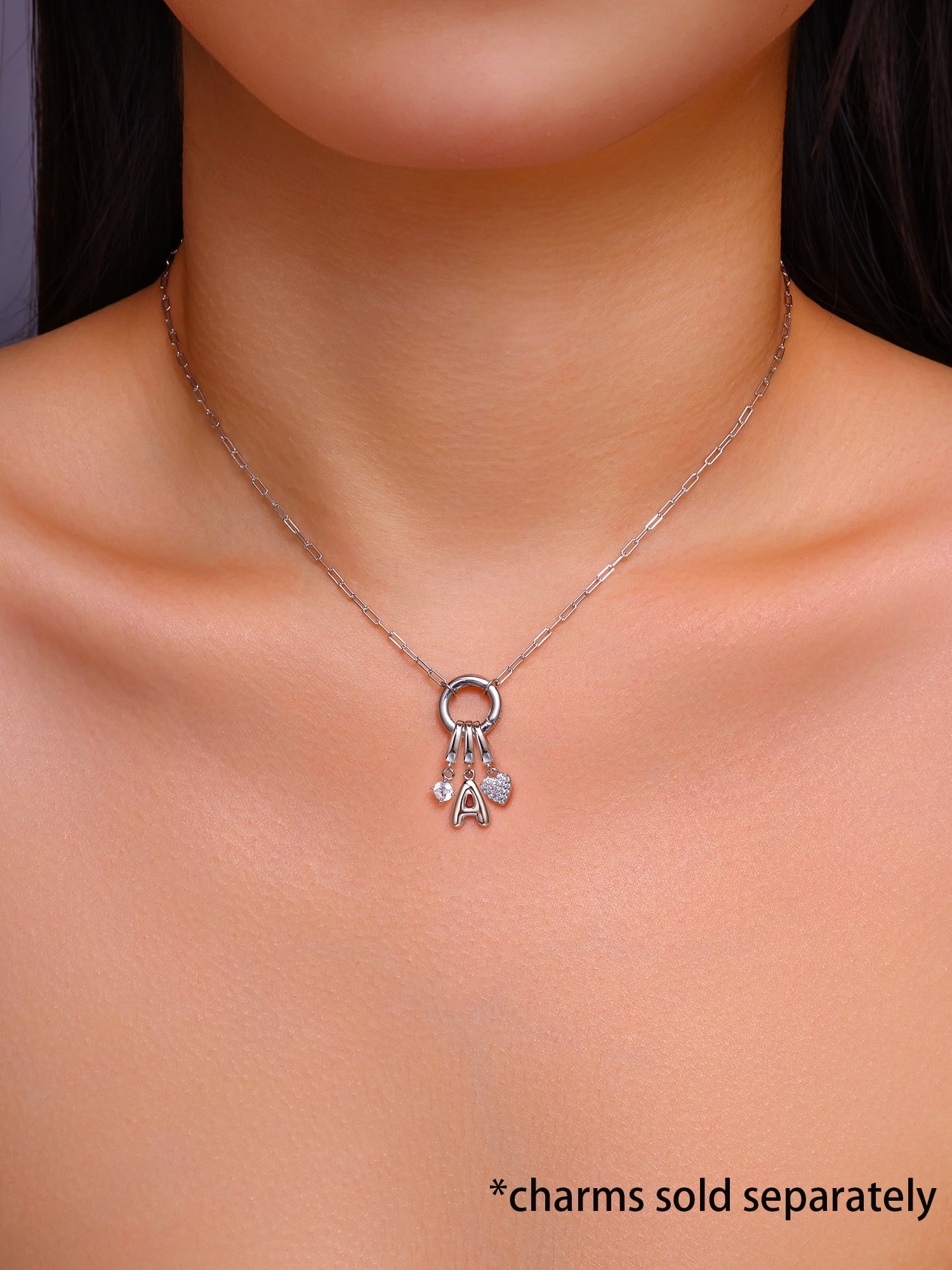 Brilliance Fine Jewelry Paperclip Chain with Round Charm Connector in Sterling Silver