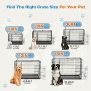 EDX Big Dog Crate with Divider Panel, 48 Inch Double Door Folding Metal Wire Dog Cage with Plastic Leak-Proof Pan Tray