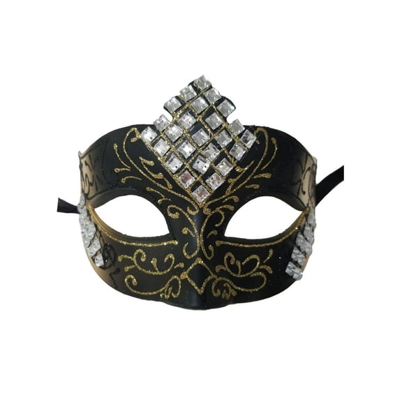 Black Gold Diamond Scroll Venetian Masquerade Mask