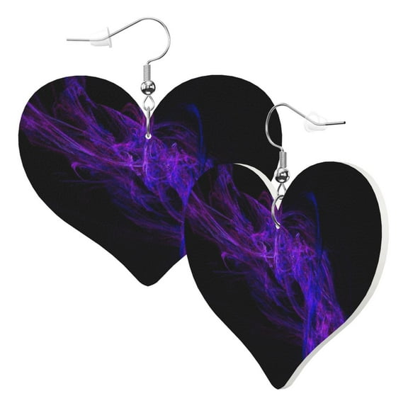Black Purple Abstract Leather Heart Earrings Dangle For Women Love Earrings Lightweight