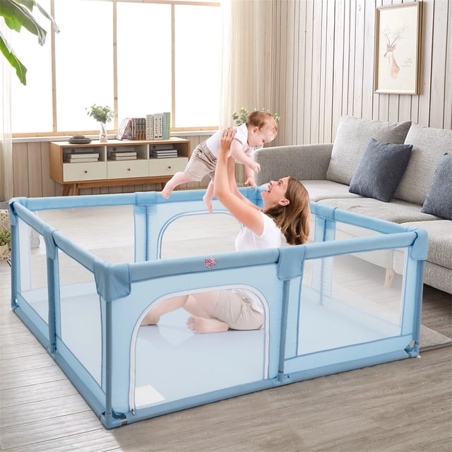 Parque para Niños Costway con Cerca Red Transpirable y Cremallera Duradera Azul 190 x 150 x 70 cm