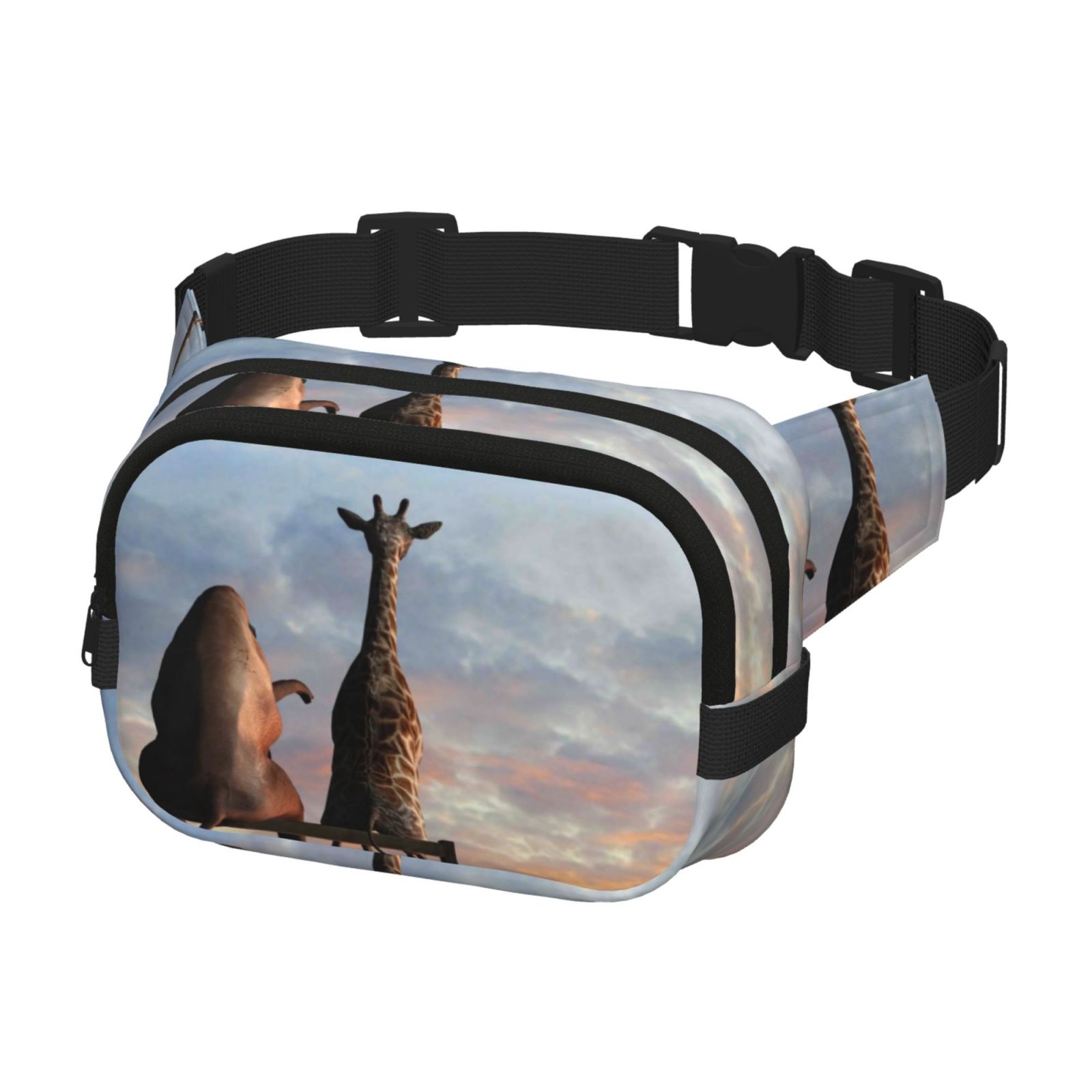 Hirioo Elephant Giraffe for Double Layer Waist Bag Adjustable Fanny Pack For Travel Running Hiking