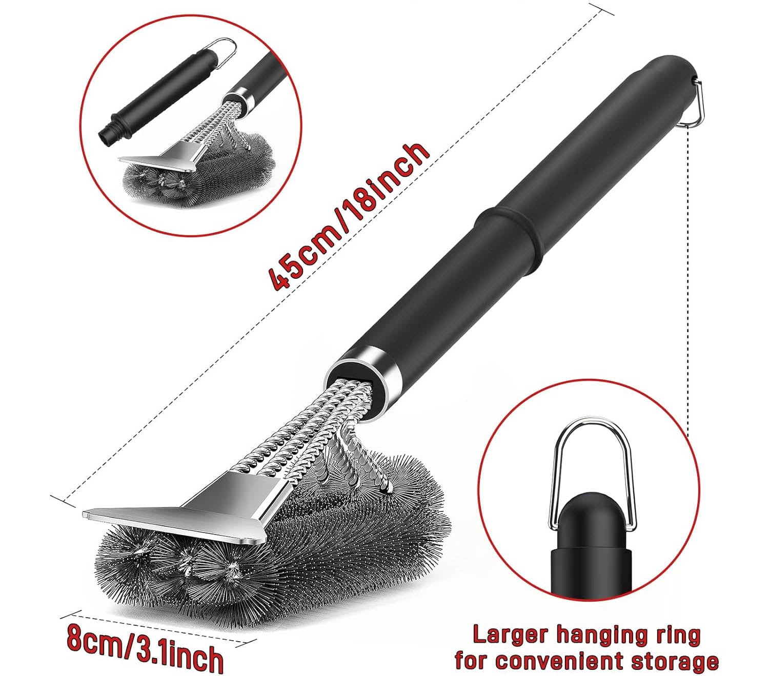 Grill Brush with Scraper, Adjustable Handle BBQ Grill Brush for Outdoor Grill, Extra Strong Cleaner Accessories for Grill, Smoker, Gas and Charcoal Cleaning