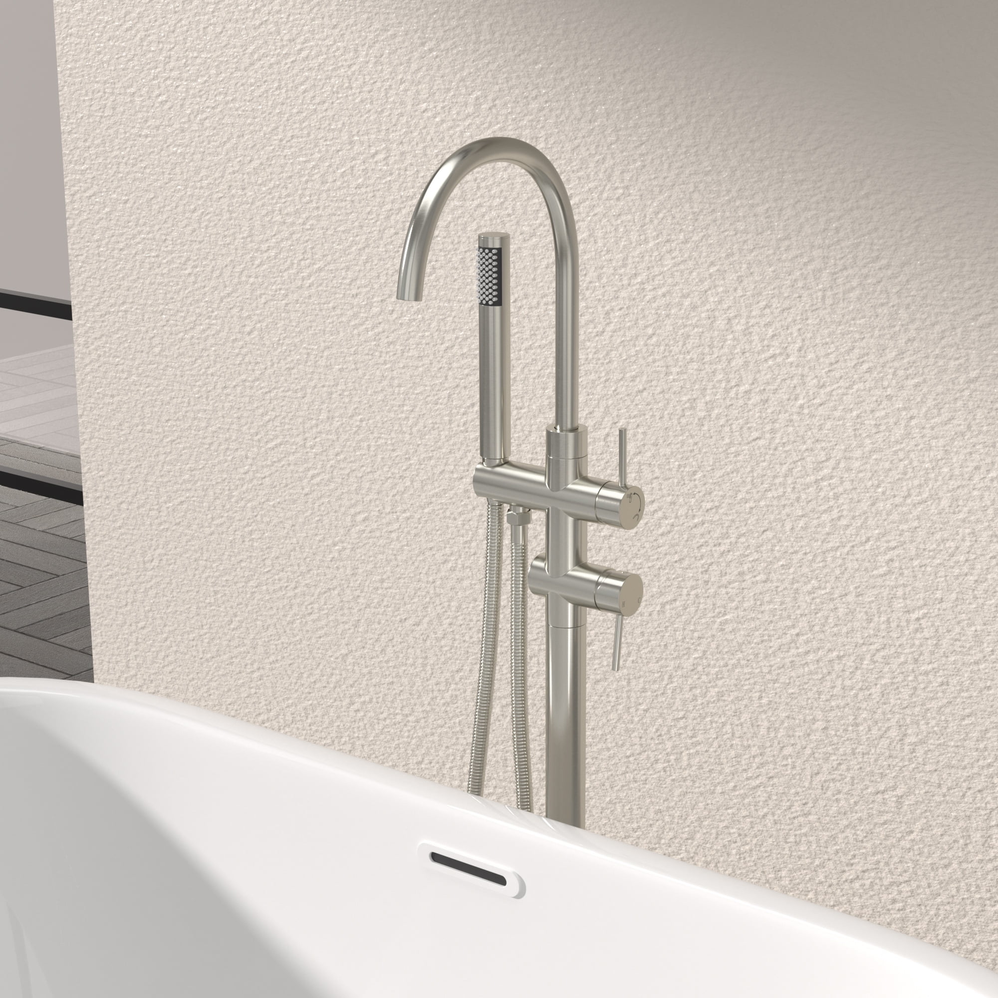Logmey Freestanding Bathtub Faucet Floor Mounted Two Handles in Brushed Nickel
