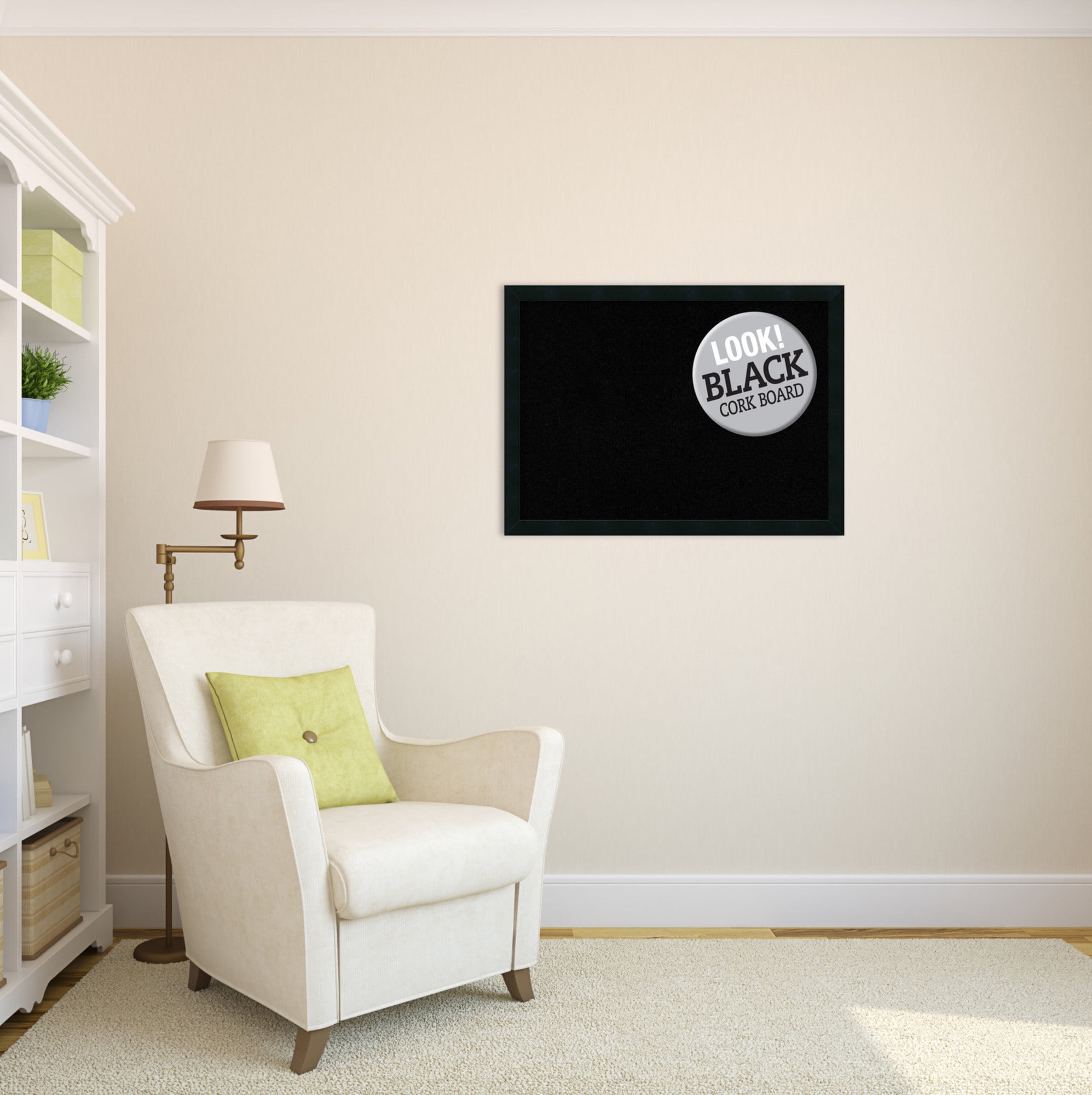 Amanti Art Natural Cork Board Wood Framed Mezzanotte Black Bulletin Board 30 in. x 22 in.