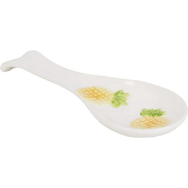 Servette Home Ceramic New Spoon Rest Kitchen Ladle and Spoon Holder - Pineapple (White)