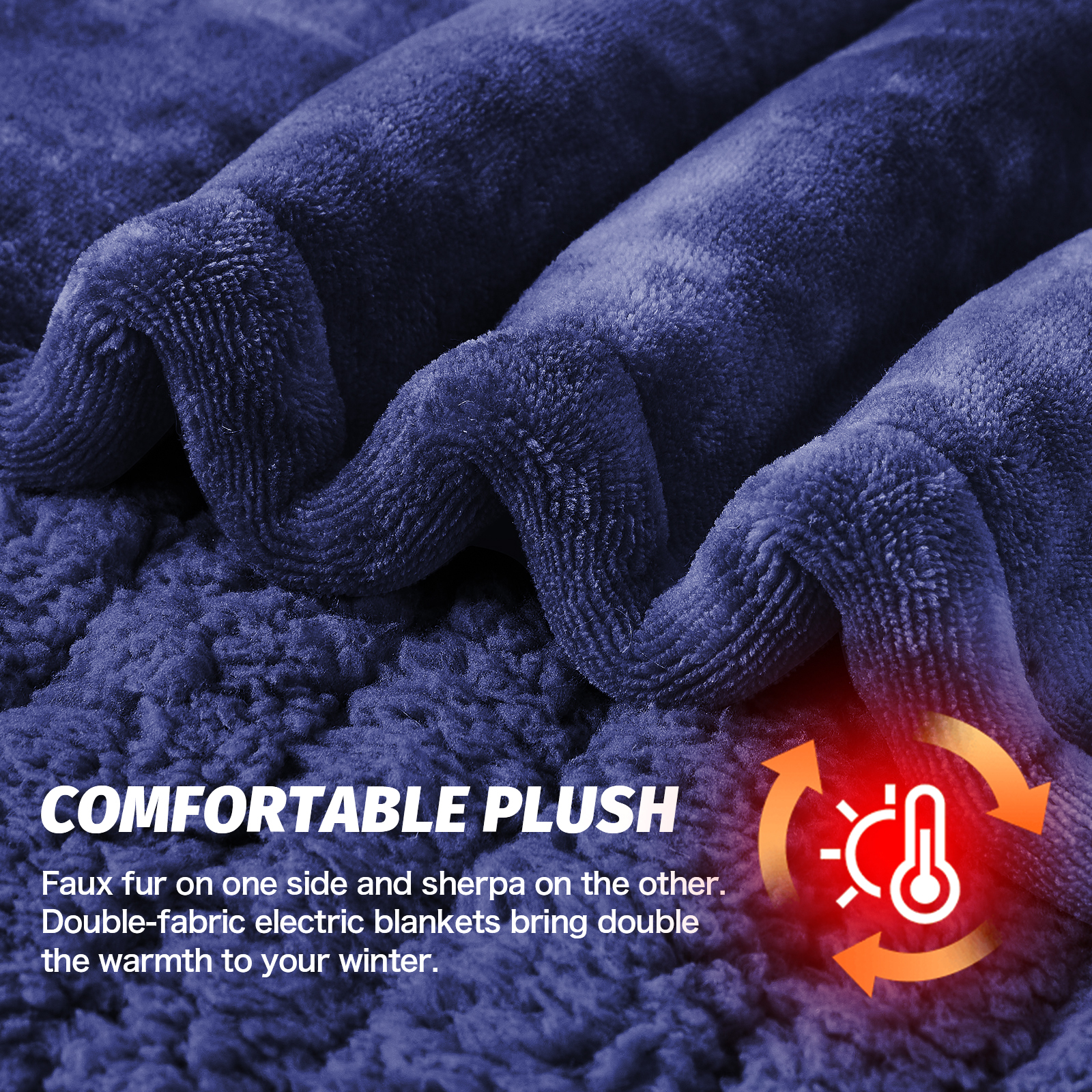 PMONPA Electric Heated Blanket, 51"x61" Heating Blanket for Adult, Soft Flannel & Sherpa, 10 Heating Levels & 1-8 Hours Auto off, Blue