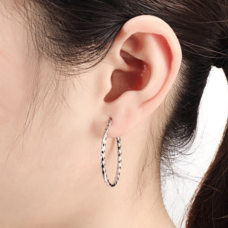 Tilo Jewelry 925 Sterling Silver Twisted Round Hoop Earrings, 2mm Tube (30mm) for Women & Unisex