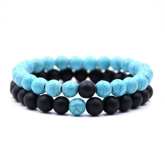 Blueek 2Pcs Men Women 8mm Chakra Beads Elastic Natural Stone Agate Bracelet, Matching Bracelets for Couples