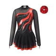 thumbnail image 3 of Doomiva Kids Girl's Sparkly Long Sleeve Figure Ice Skating Dance Dress Gymnastics Skirted Leotard Dress and Hair Band Set Red 6, 3 of 5