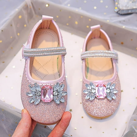 

GUOBIOZIY Girls Mary Jane Rhinestone Dress Shoes Hook-and-loop Ballet Toddler Flats for Party Wedding Christmas（Red 4.5-5 Y）
