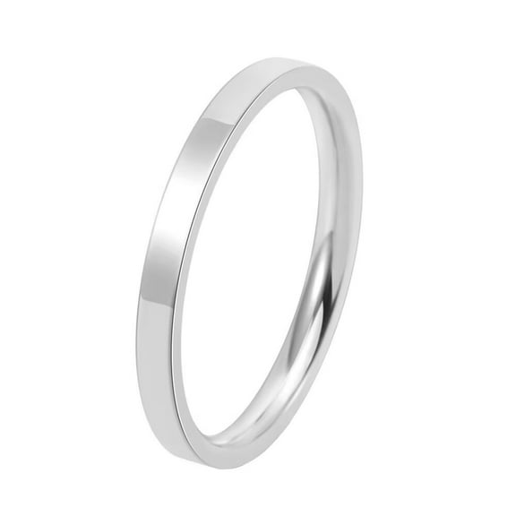 PAURO 2mm Wide Stackable Wedding Band Ring Stainless Steel Polished Plain Ring for Women Men Silver Size 6