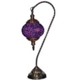 thumbnail image 2 of SILVERFEVER Mosaic Turkish Lamp Moroccan Glass Swan Neck Lantern for Table Desk Bedside Bronze Base Bundle with E12 Light Bulb Blue Cross, 2 of 8