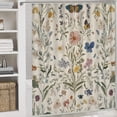 thumbnail image 5 of 4 Piece Shower Curtain Sets Non-Slip Rugs And Toilet Mat Lid Rug Accessories Herbs Wildflowers And Butterflies Durable and Waterproof Sage Green Herb Wildflower Botanical Plant for Bathroom, 5 of 8