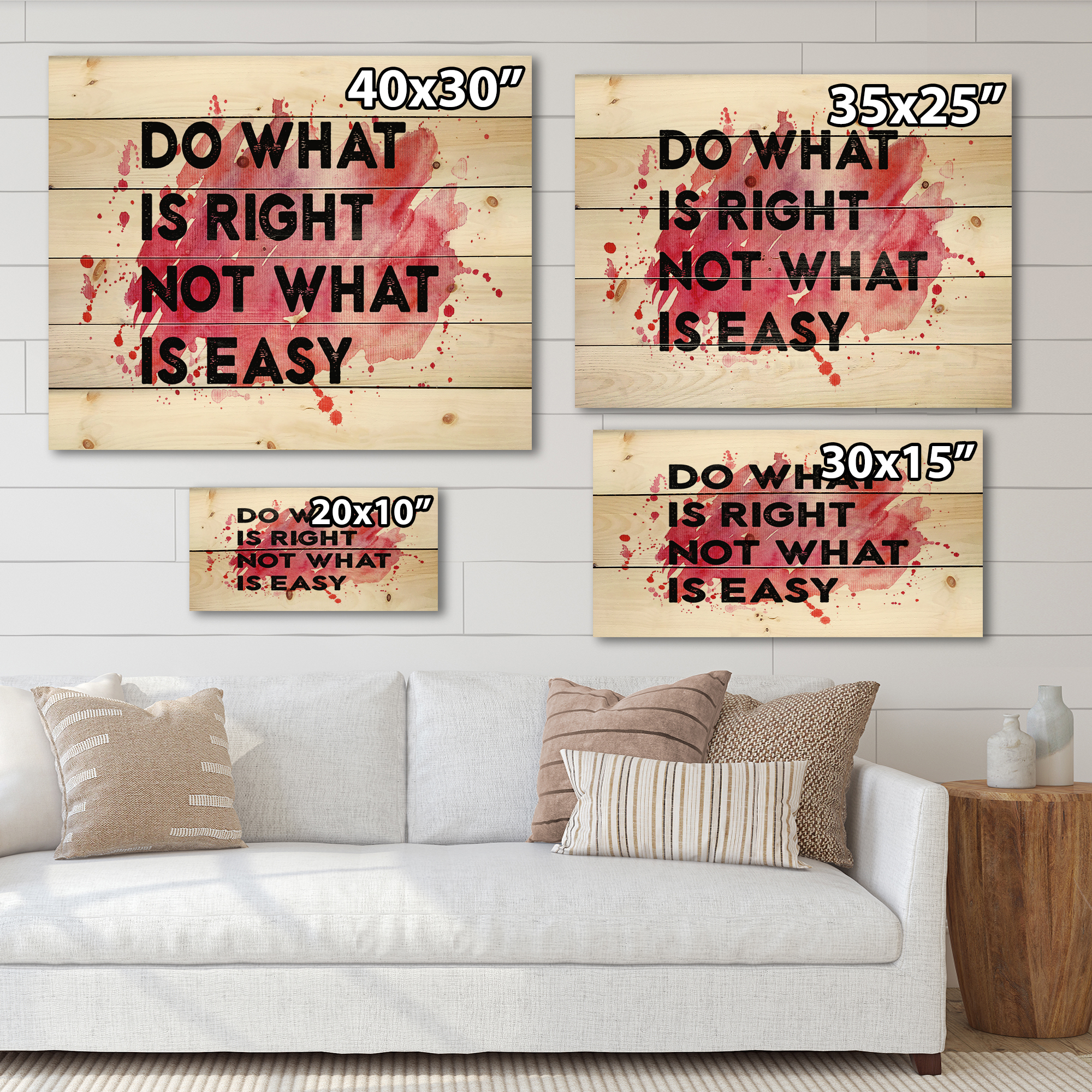 Designart 'Do What Is Right Not What Is Easy On Red Background' Traditional Print on Natural Pine Wood