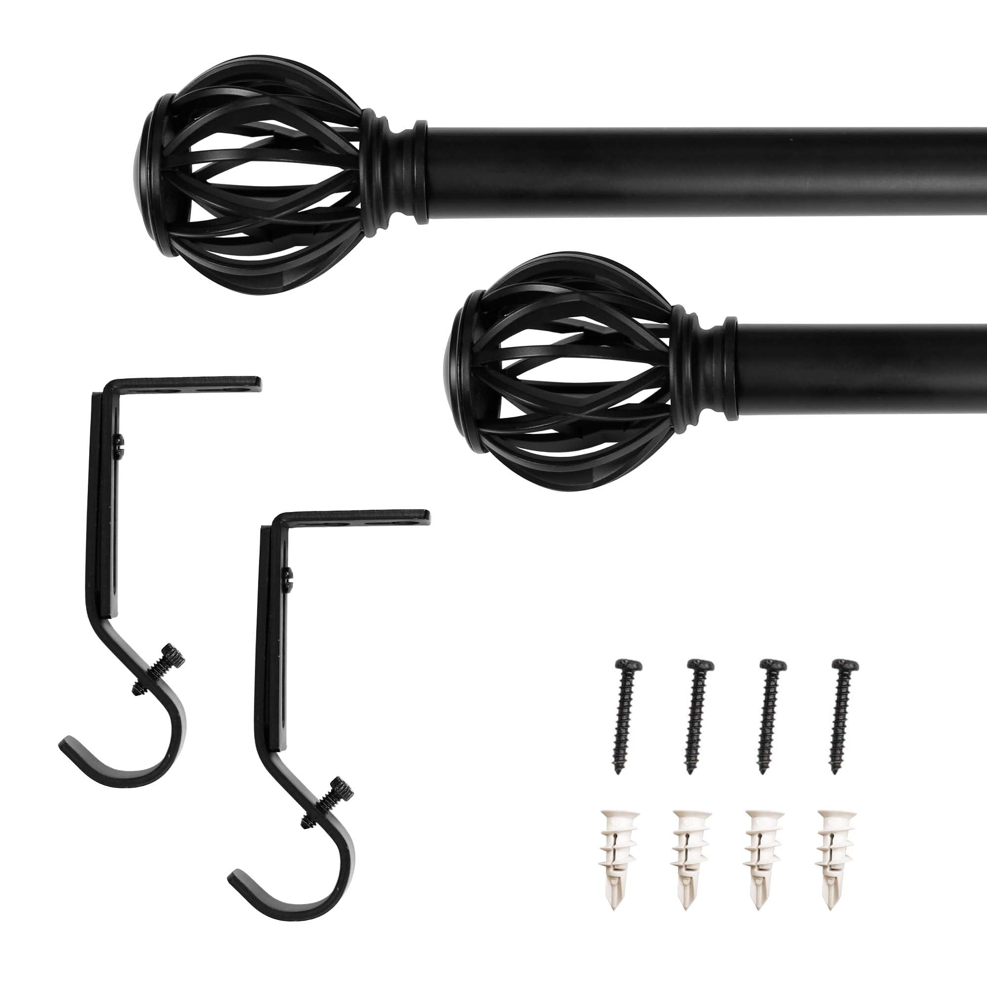 1" Single Curtain Rod Set with Decorative Cage finials