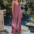 thumbnail image 3 of Fashion Jumpsuits for Women Dressy Plus Size High Waist Casual Solid Color Suspender Sleeveless Pleated Jumpsuit, 3 of 7