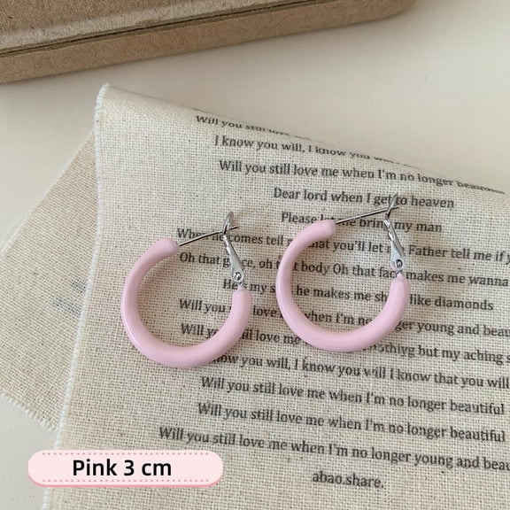 Trendy Big Round Hoop Earrings For Women Pink Rose Geometry Circle Dangle Earrings Enamel Colorful Large Circle Earrings Jewelry Gift