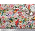 thumbnail image 2 of Soimoi White Satin Silk Fabric Stripe,Floral & Parrot Bird Print Fabric by The Yard 42 Inch Wide, 2 of 3