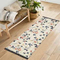 Yayeee Runner Rug for Bedroom 2'x6' Machine Washable Hallway Non Slip Mat, Beige Leaves Plaid