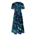 thumbnail image 5 of Nrmvnmi Women's Summer Casual Floral Prints Short Sleeve Crewneck Dress Casual Flowy Tiered Maxi Beach Dress With Pockets Dark Blue-2XL, 5 of 7