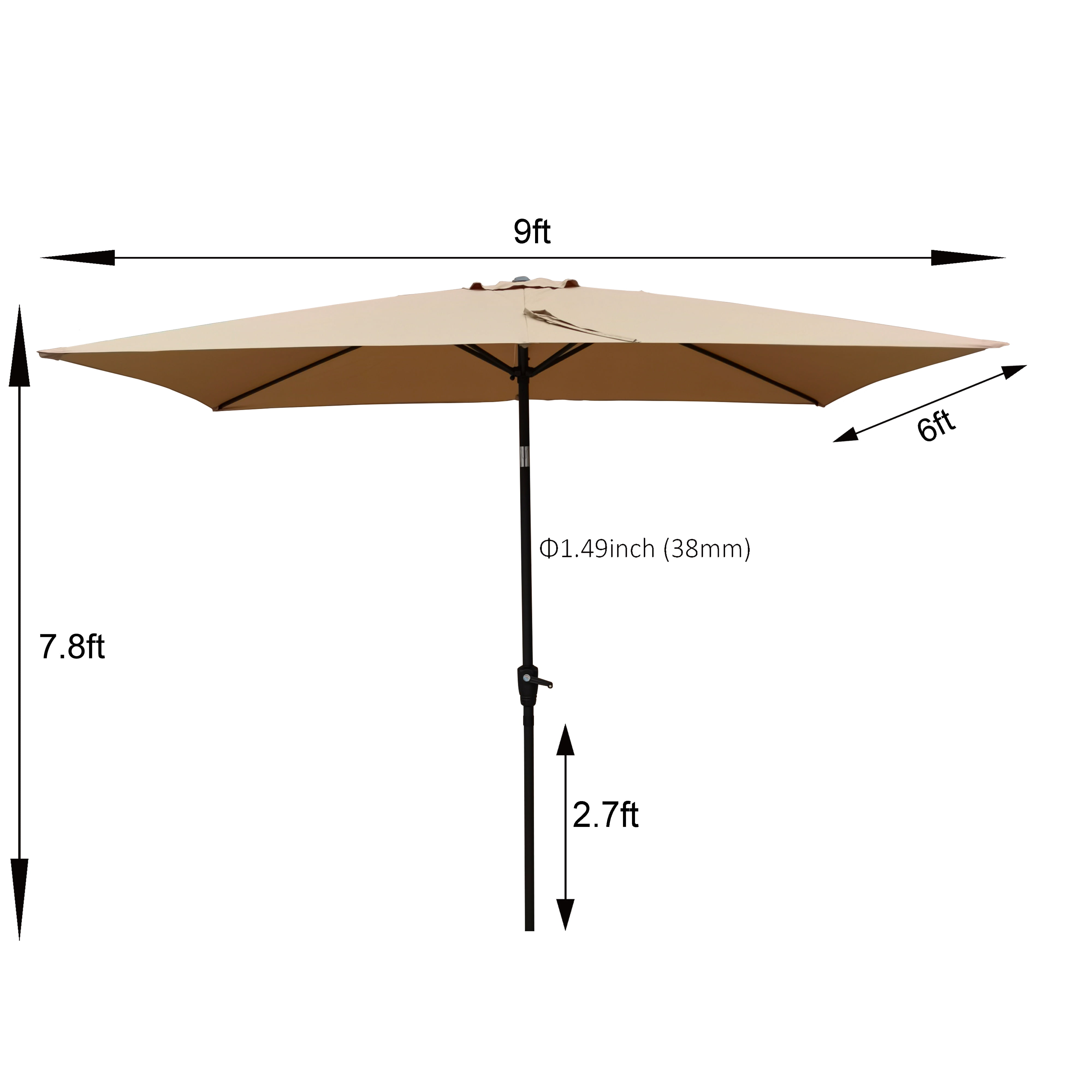 Royard Oaktree 6x9ft Patio Umbrella, Outdoor Rectangular Market Umbrella with Crank and Push Button Tilt, Outside UV Protection Sun Shade Table Umbrella for Garden Lawn Backyard Poolside, Brown