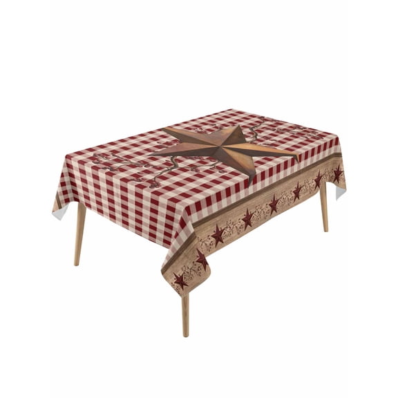 Vintage Texas Star Brown Table Cloth, Waterproof Tablecloth for Rectangle Tables, Red Plaid Berry Farmhouse Reusable Washable Fabric Table Cover for Restaurant Kitchen Dining Tables 60"x120"