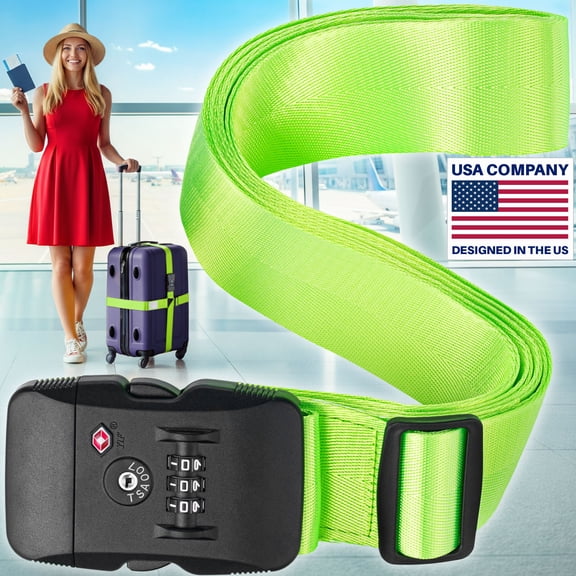 Luggage Strap with TSA Approved Lock, 7 to 13 ft Adjustable, Neon Green by BlueCosto