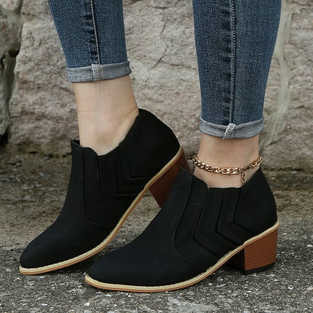 

ZMHEGW Boots For Women Leather Ankle Short Heels Roman Boots Shoes