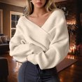 thumbnail image 4 of FRSASU Women's off the Shoulder Sweaters V-Neck Long Sleeve Slim Fit Ribbed Knit Fall Trendy Elegant Crop Tunic Pullover Tops Beige, 4 of 6
