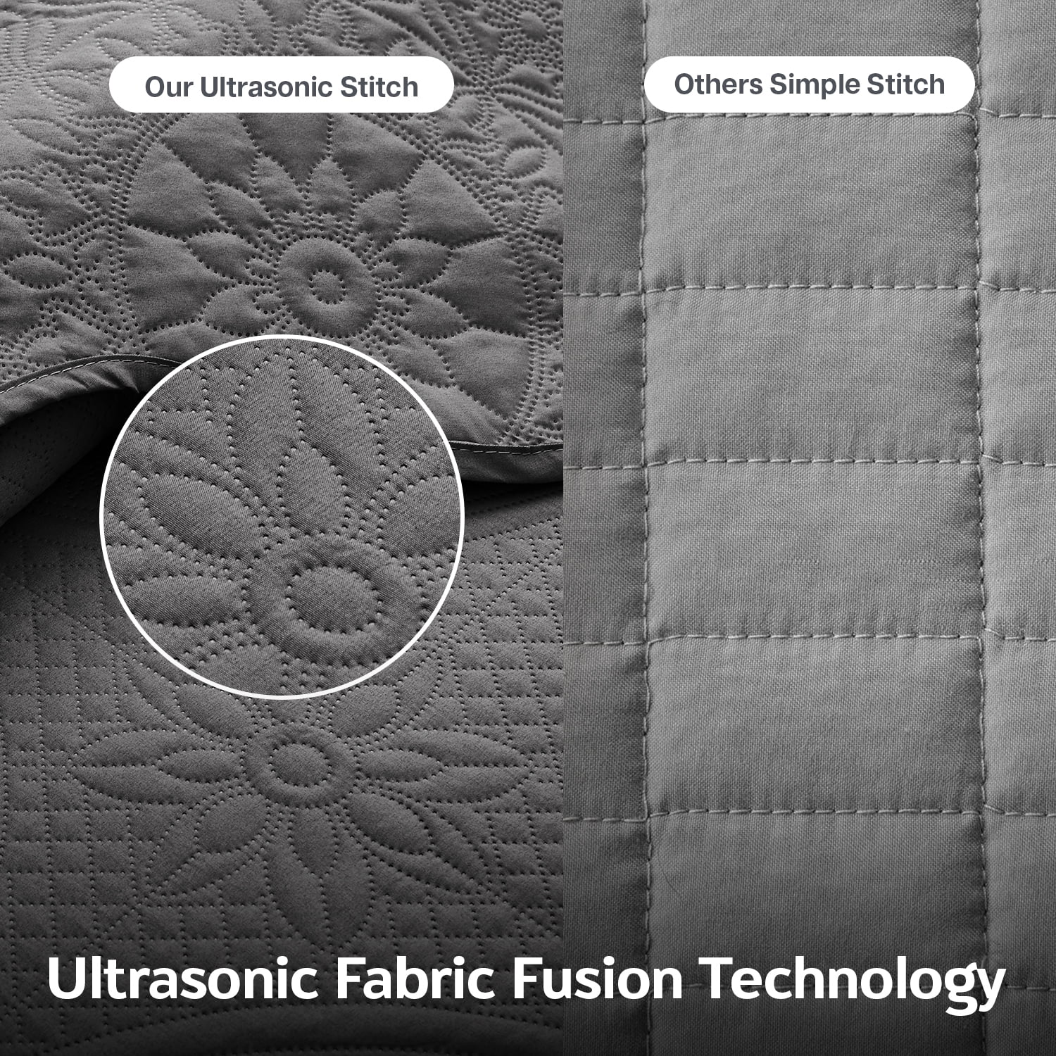 Moonlight20015 3 Piece Quilt Set Ultrasonic Lightweight Microfiber Floral Pattern Charcoal Twin