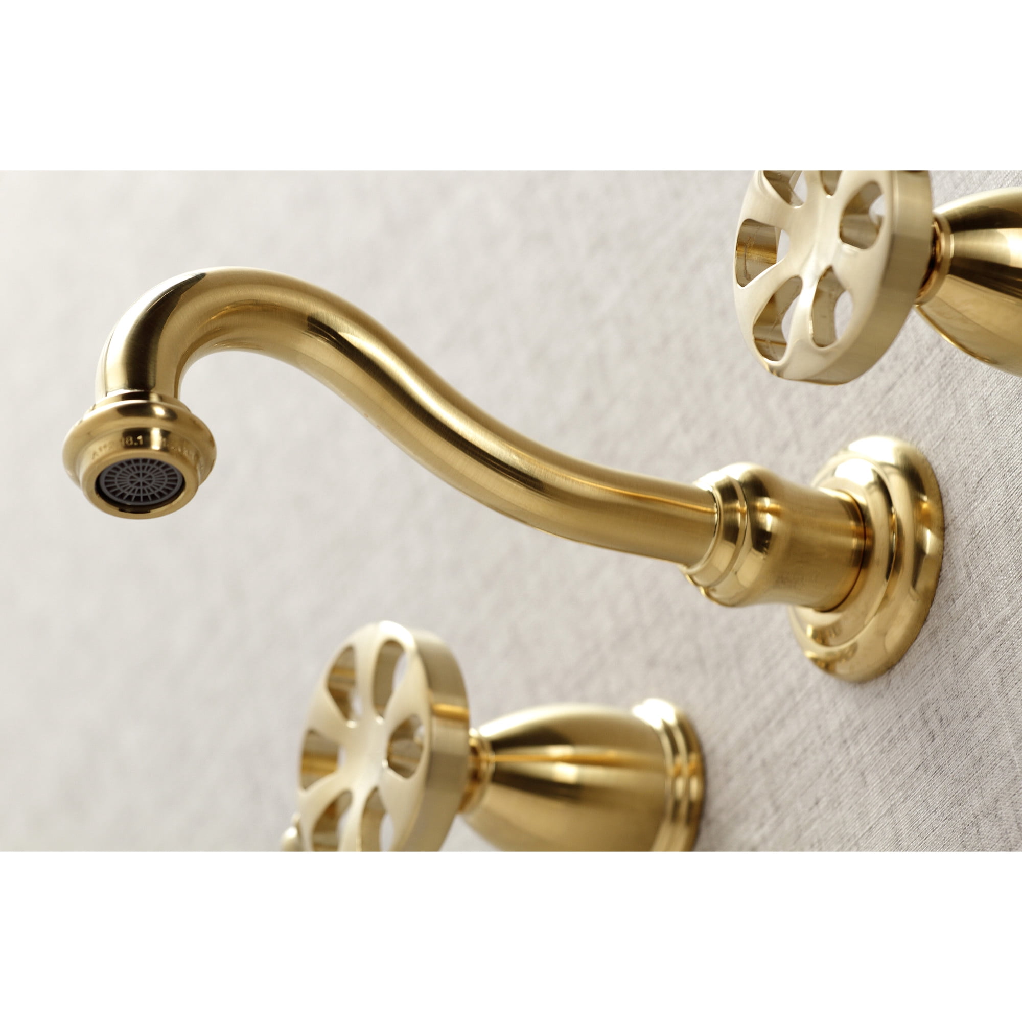 Kingston Brass KS3127RX Belknap Double-Handle Wall Mount Bathroom Faucet, Brushed Brass