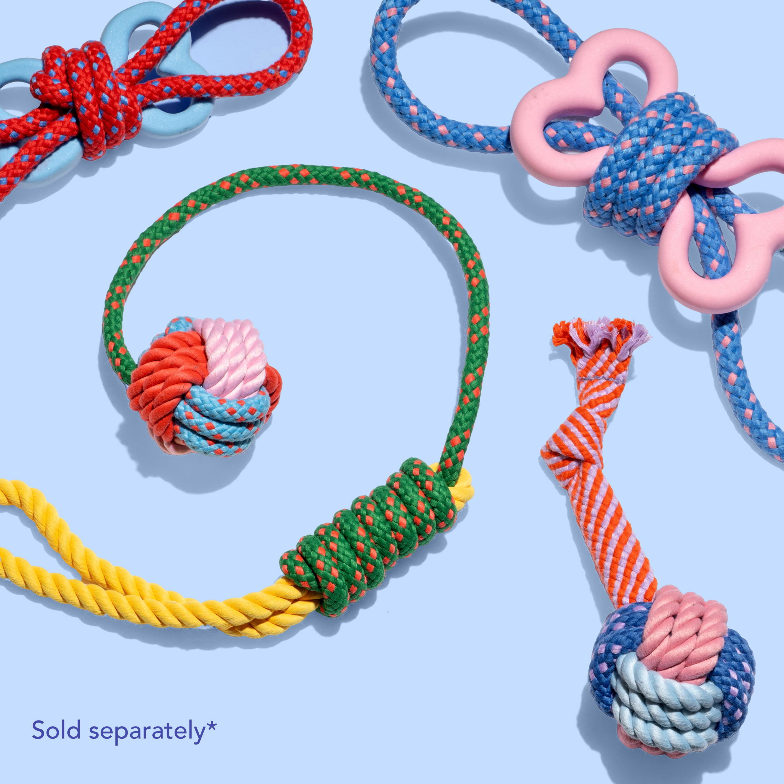 Oodles Durable Lasso Rope Dog Toy Set, Blue, Small