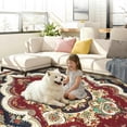 thumbnail image 4 of 8x10ft Washable Area Rug For Living Room  Vintage Boho Floral Medallion Non-slip Low Pile Indoor Carpet Bedroom Dining Home Office(red Black), 4 of 7