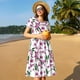 thumbnail image 4 of Easygdp Orchids Flowers para Vestido Transpirable de Mujer, Vestido Suelto de Manga Corta con Pliegues y Bolsillos para el Verano, 4 of 6