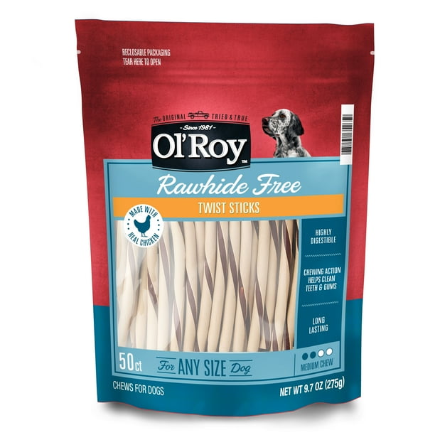 Ol' Roy Rawhide Free Chicken Twist Sticks for Dogs, 50 Count