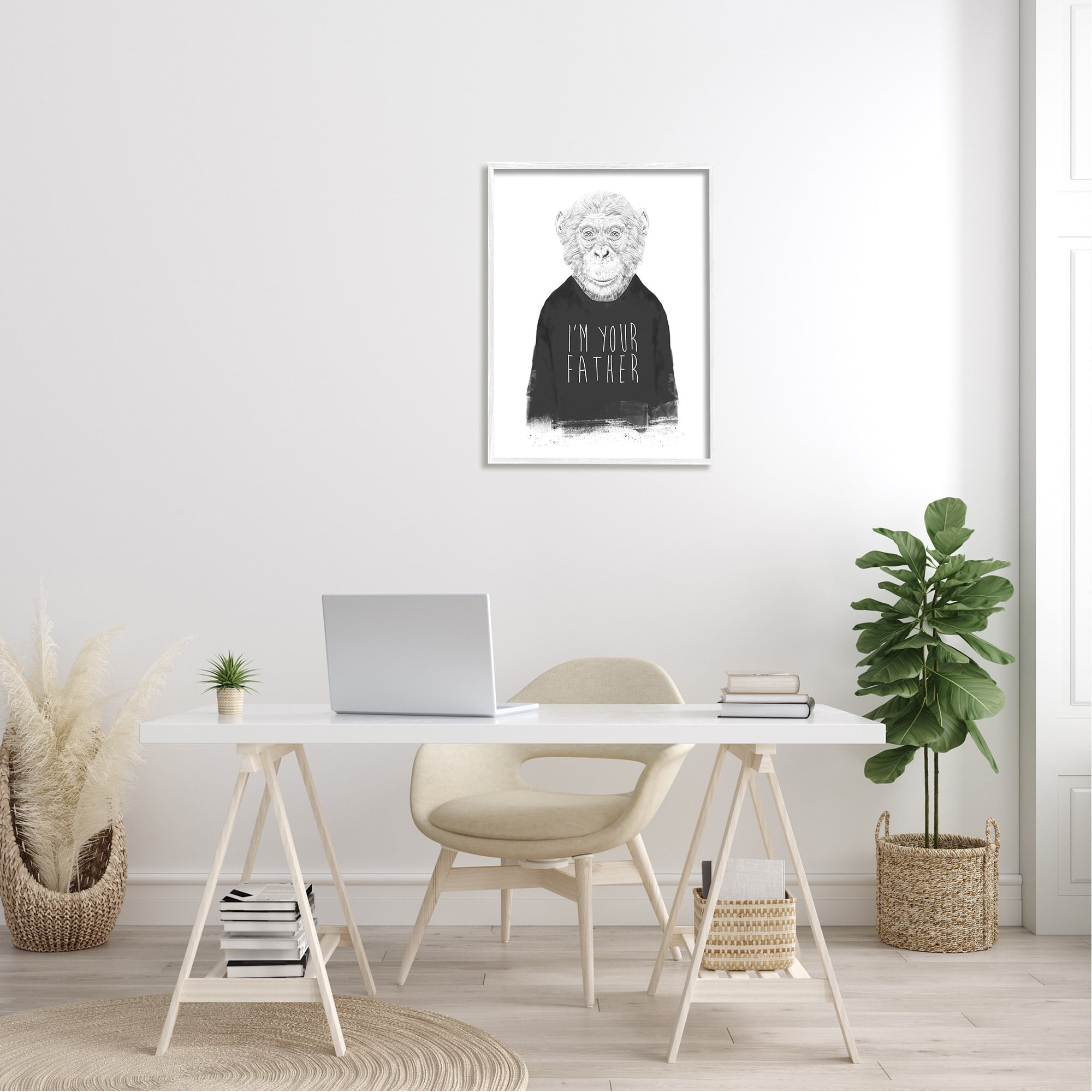 Stupell Industries Monochrome I'm Your Father Monkey Wearing Shirt Text Framed Wall Art, 24 x 30, Design by Balazs Solti